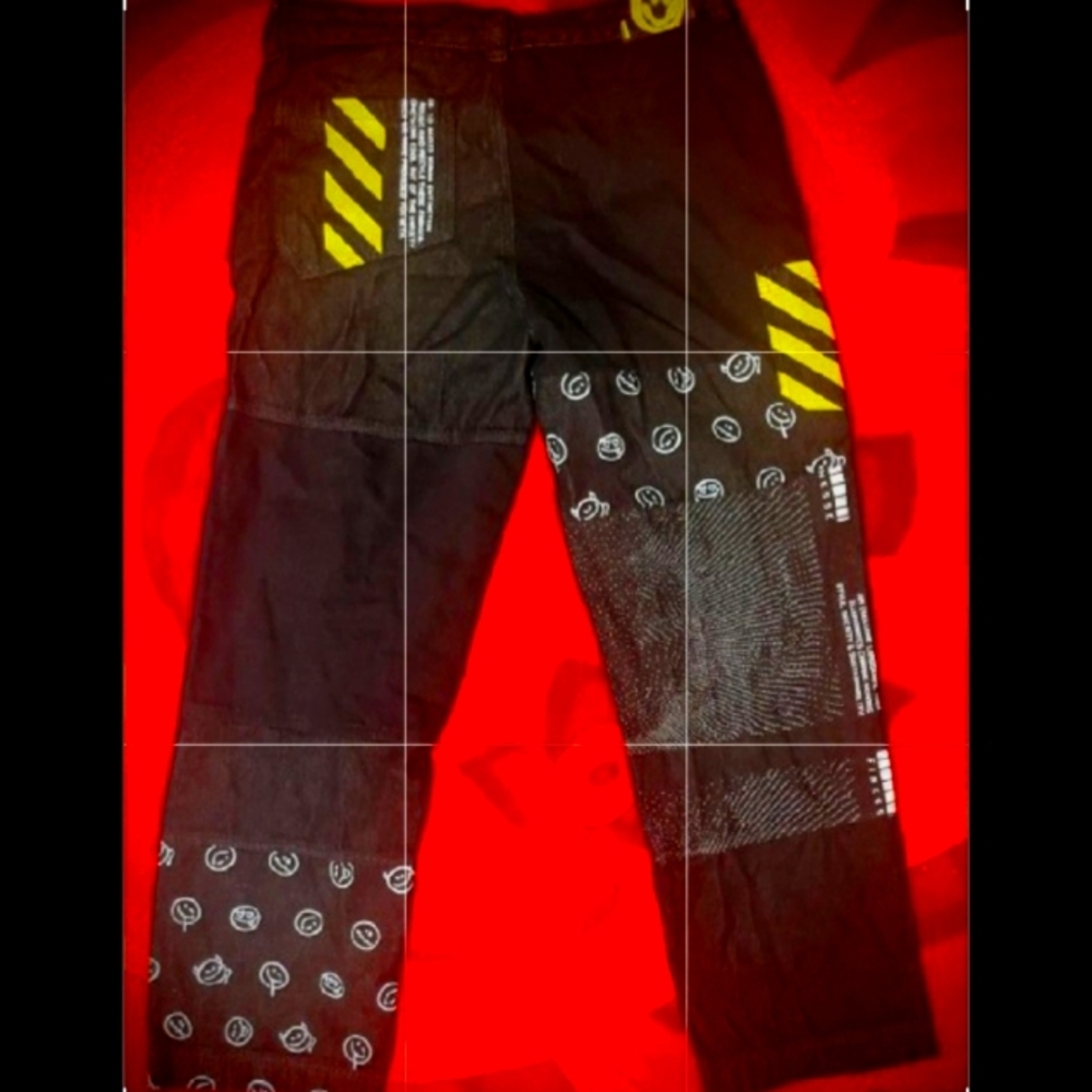 Finesse Jacko Printed Patchwork Mens/Unisex Black Jeans.Size: XL. Like New!!! - Picture 3 of 3